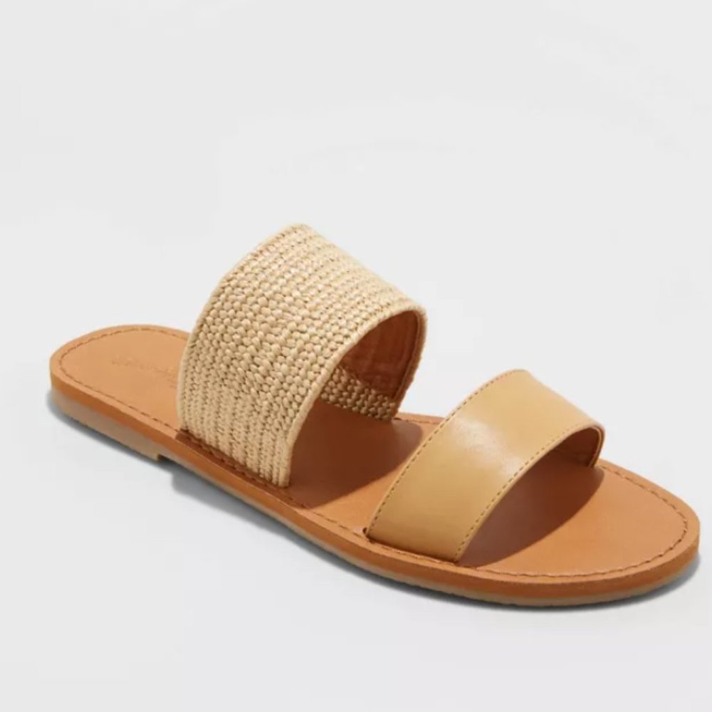 Tan Woven Slide Sandals